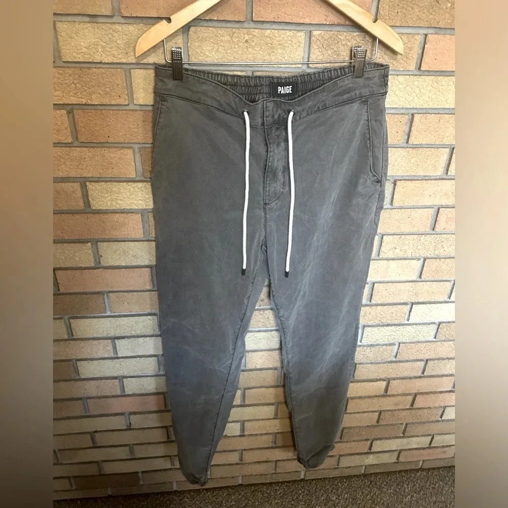 Paige Men's Regular-Fit Gray Elastic Drawstring Waist Flat Front Pants Size 33